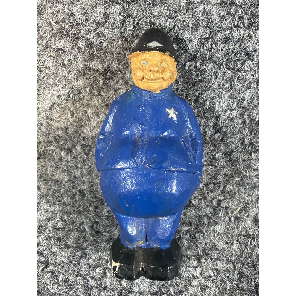 Vintage Hand Carved Wood Police Officer Figure Syroco Style Blue Uniform 3.25in